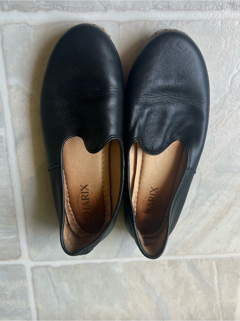 Charix Black Leather Slip-On with Brown Insole